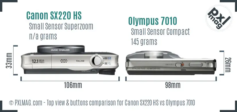 Canon SX220 HS vs Olympus 7010 top view buttons comparison