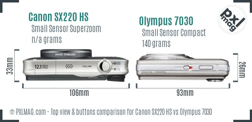Canon SX220 HS vs Olympus 7030 top view buttons comparison