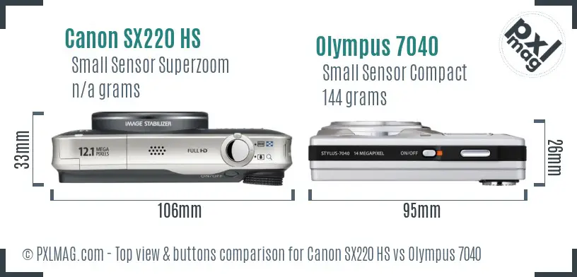 Canon SX220 HS vs Olympus 7040 top view buttons comparison