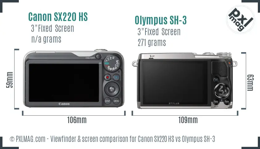 Canon SX220 HS vs Olympus SH-3 Screen and Viewfinder comparison