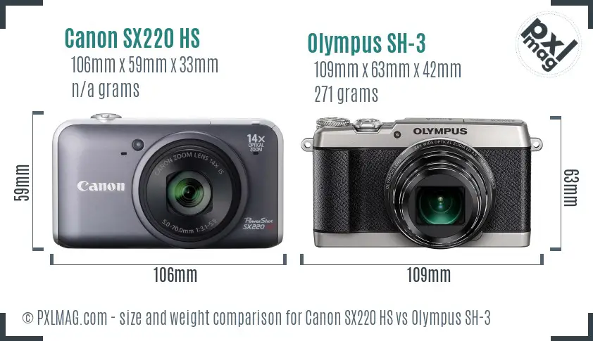 Canon SX220 HS vs Olympus SH-3 size comparison