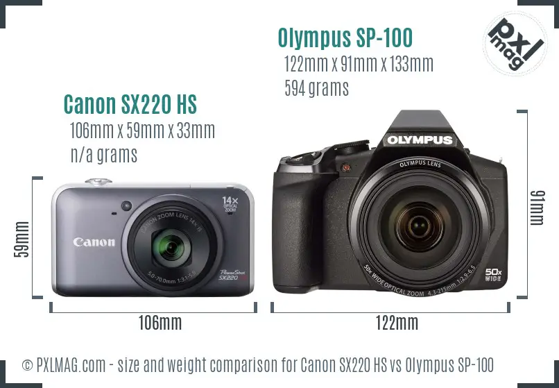 Canon SX220 HS vs Olympus SP-100 size comparison