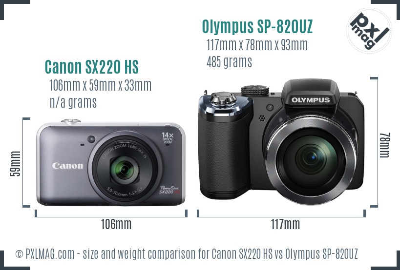 Canon SX220 HS vs Olympus SP-820UZ size comparison Canon SX220 HS vs Olympus SP-820UZ size comparison