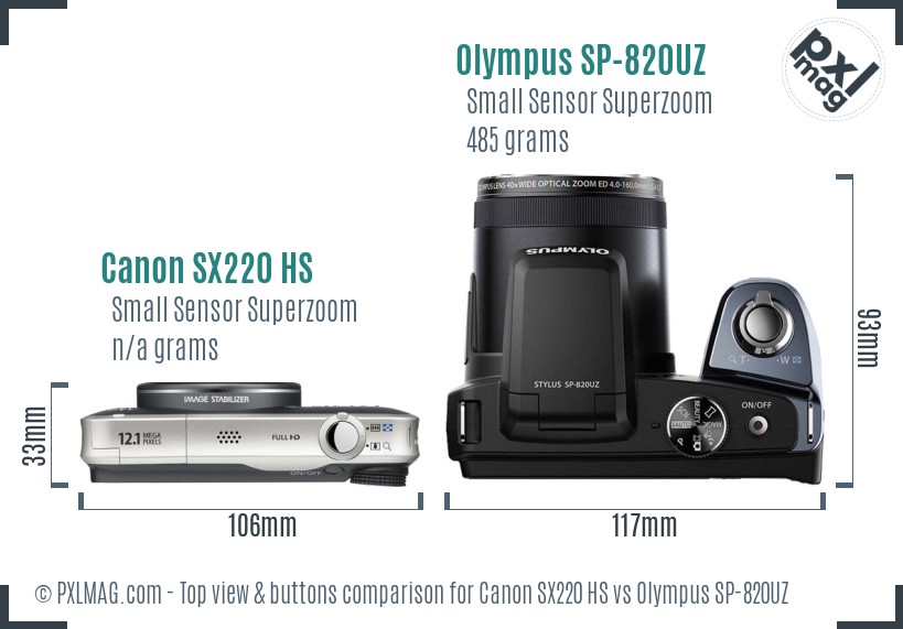 Canon SX220 HS vs Olympus SP-820UZ top view buttons comparison