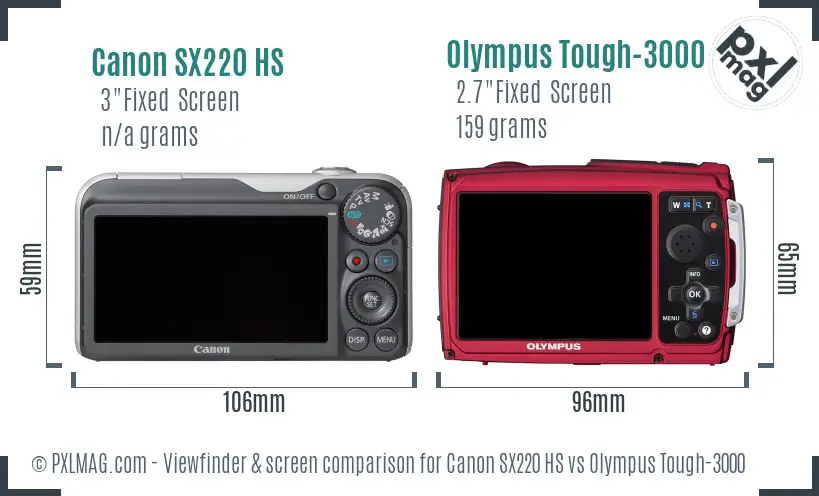 Canon SX220 HS vs Olympus Tough-3000 Screen and Viewfinder comparison