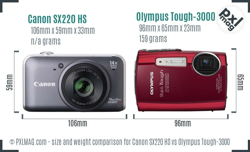 Canon SX220 HS vs Olympus Tough-3000 size comparison Canon SX220 HS vs Olympus Tough-3000 size comparison