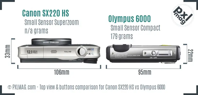 Canon SX220 HS vs Olympus 6000 top view buttons comparison