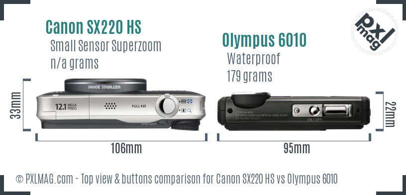 Canon SX220 HS vs Olympus 6010 top view buttons comparison