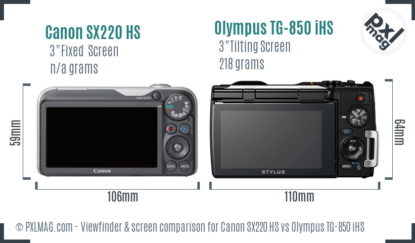 Canon SX220 HS vs Olympus TG-850 iHS Screen and Viewfinder comparison