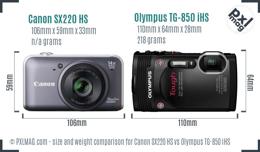 Canon SX220 HS vs Olympus TG-850 iHS size comparison