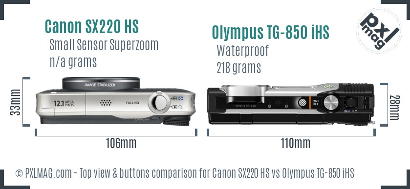 Canon SX220 HS vs Olympus TG-850 iHS top view buttons comparison