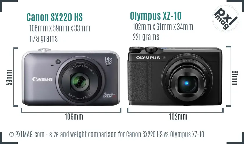 Canon SX220 HS vs Olympus XZ-10 size comparison Canon SX220 HS vs Olympus XZ-10 size comparison