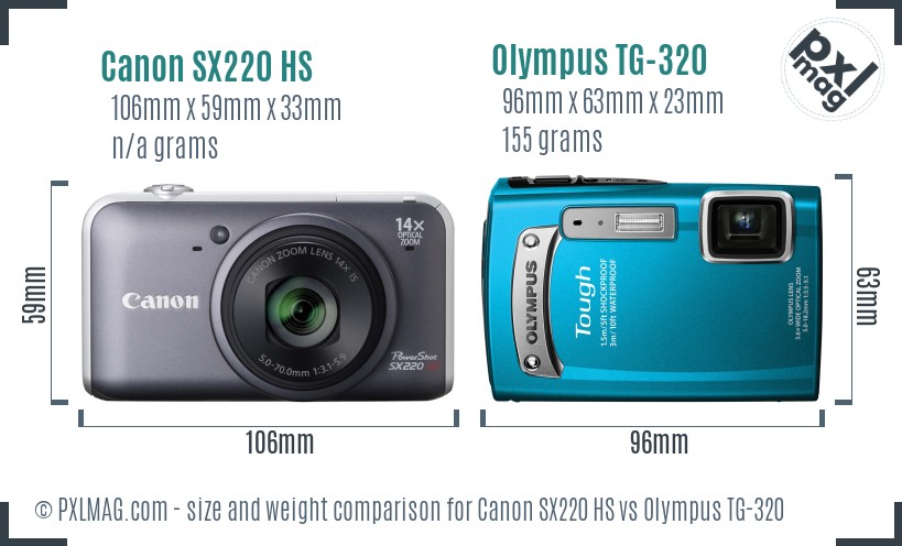 Canon SX220 HS vs Olympus TG-320 size comparison Canon SX220 HS vs Olympus TG-320 size comparison