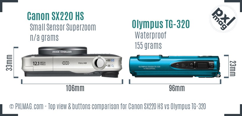 Canon SX220 HS vs Olympus TG-320 top view buttons comparison