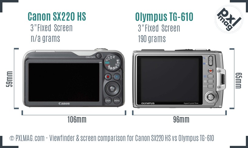 Canon SX220 HS vs Olympus TG-610 Screen and Viewfinder comparison