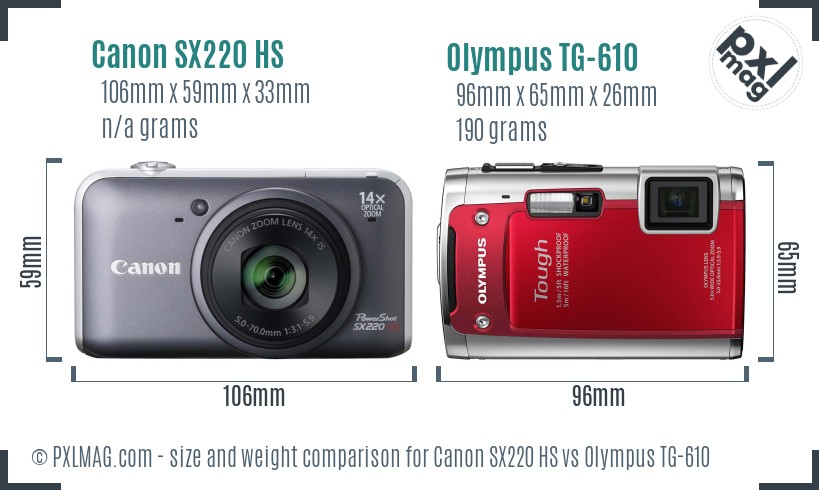 Canon SX220 HS vs Olympus TG-610 size comparison