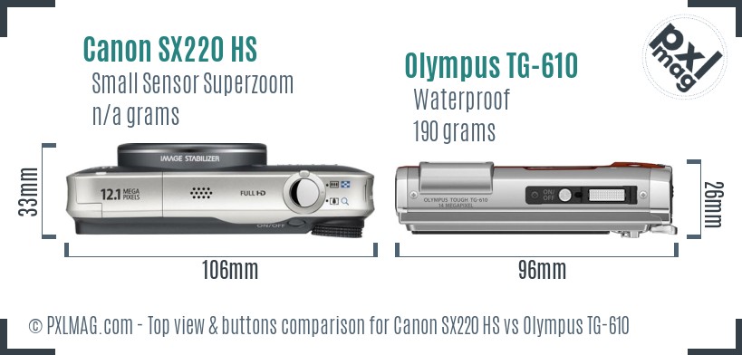 Canon SX220 HS vs Olympus TG-610 top view buttons comparison