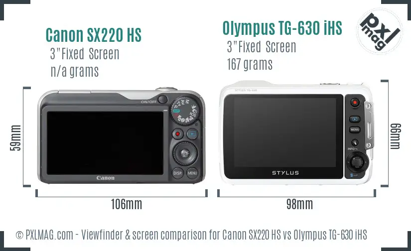 Canon SX220 HS vs Olympus TG-630 iHS Screen and Viewfinder comparison