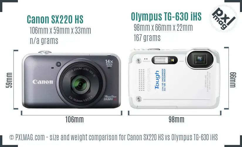 Canon SX220 HS vs Olympus TG-630 iHS size comparison