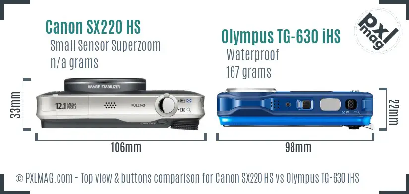 Canon SX220 HS vs Olympus TG-630 iHS top view buttons comparison