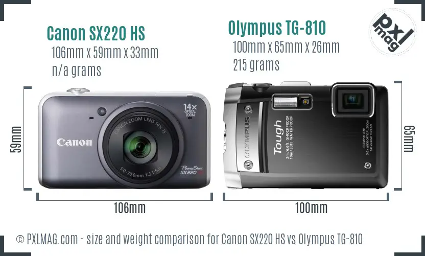 Canon SX220 HS vs Olympus TG-810 size comparison