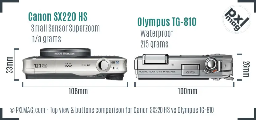 Canon SX220 HS vs Olympus TG-810 top view buttons comparison