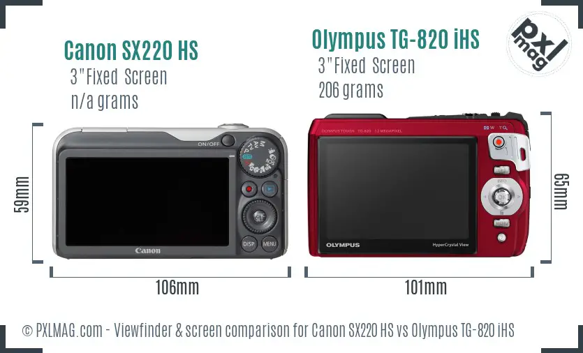 Canon SX220 HS vs Olympus TG-820 iHS Screen and Viewfinder comparison