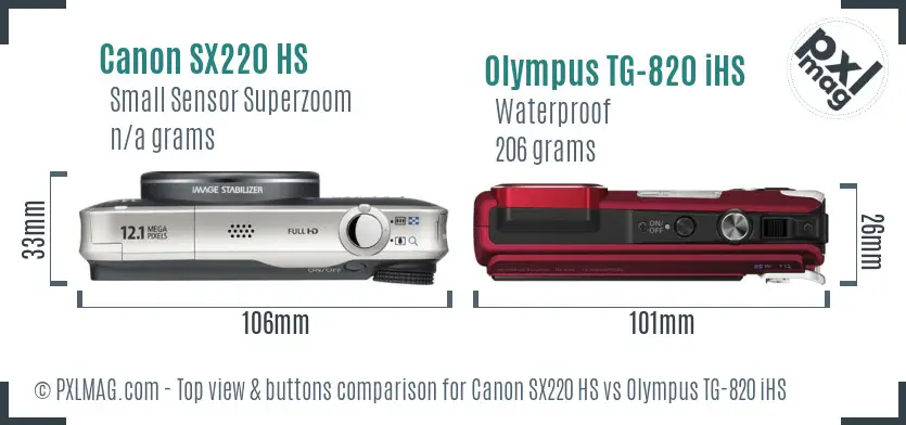 Canon SX220 HS vs Olympus TG-820 iHS top view buttons comparison