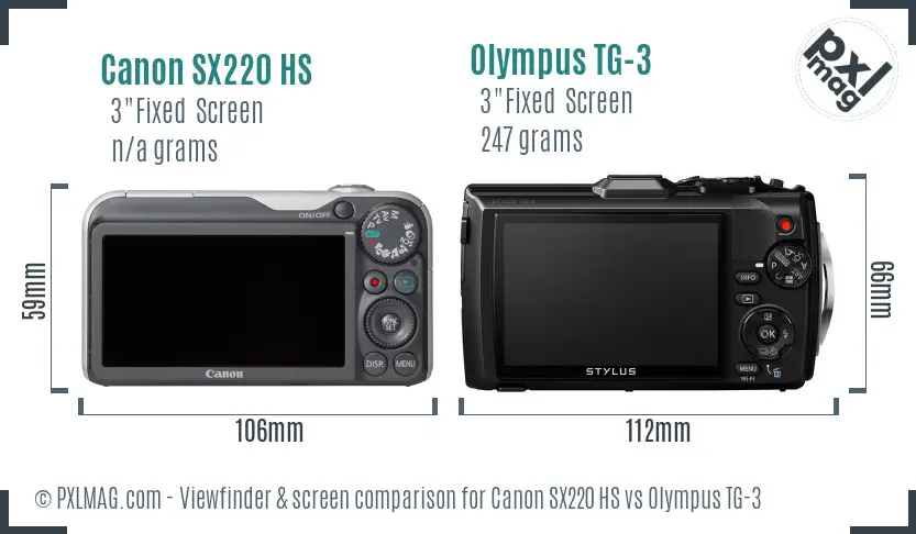 Canon SX220 HS vs Olympus TG-3 Screen and Viewfinder comparison