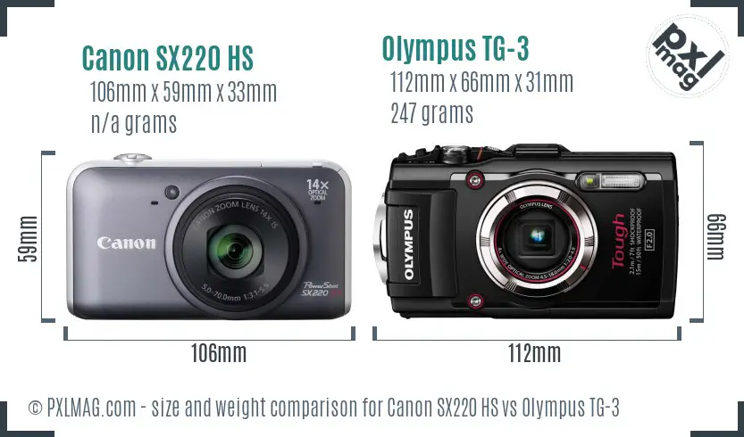 Canon SX220 HS vs Olympus TG-3 size comparison