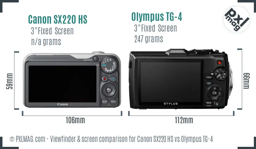 Canon SX220 HS vs Olympus TG-4 Screen and Viewfinder comparison