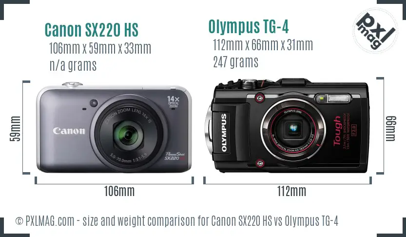 Canon SX220 HS vs Olympus TG-4 size comparison