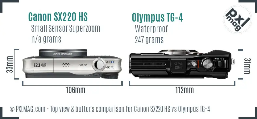 Canon SX220 HS vs Olympus TG-4 top view buttons comparison