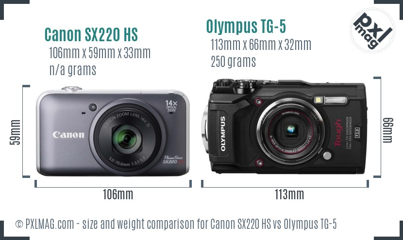 Canon SX220 HS vs Olympus TG-5 size comparison Canon SX220 HS vs Olympus TG-5 size comparison