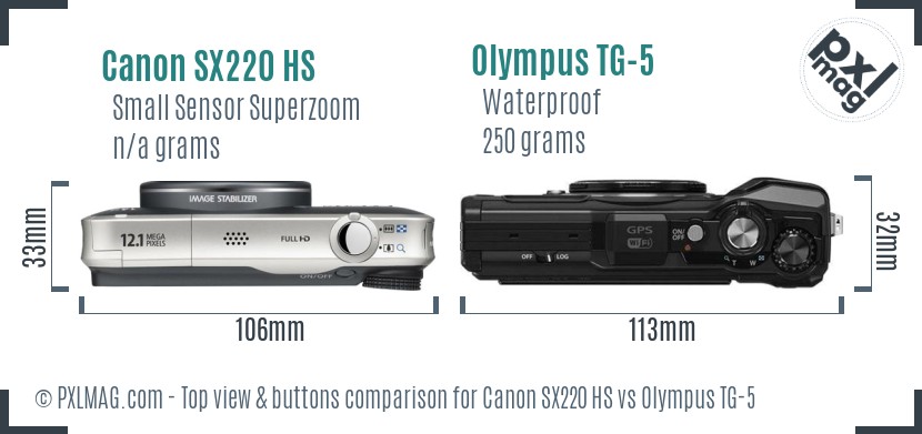 Canon SX220 HS vs Olympus TG-5 top view buttons comparison