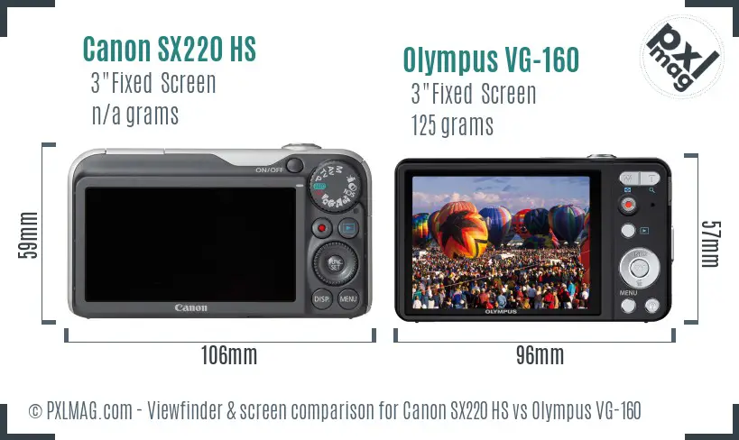 Canon SX220 HS vs Olympus VG-160 Screen and Viewfinder comparison