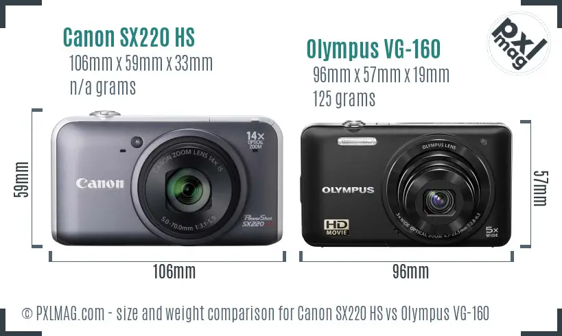 Canon SX220 HS vs Olympus VG-160 size comparison Canon SX220 HS vs Olympus VG-160 size comparison