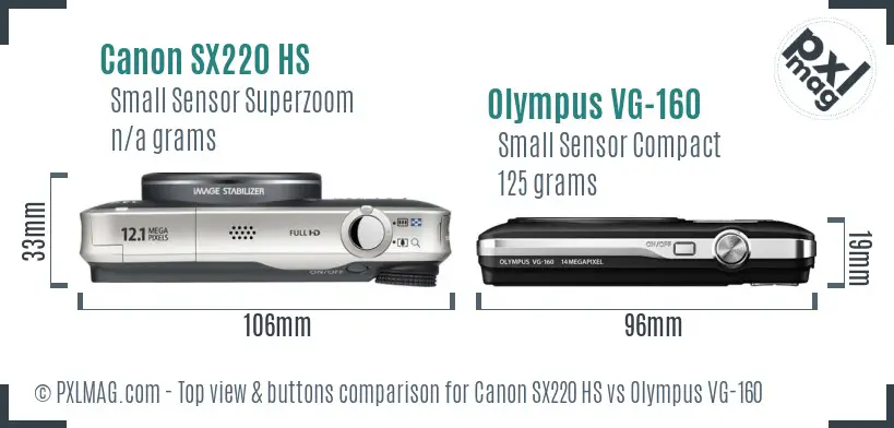 Canon SX220 HS vs Olympus VG-160 top view buttons comparison