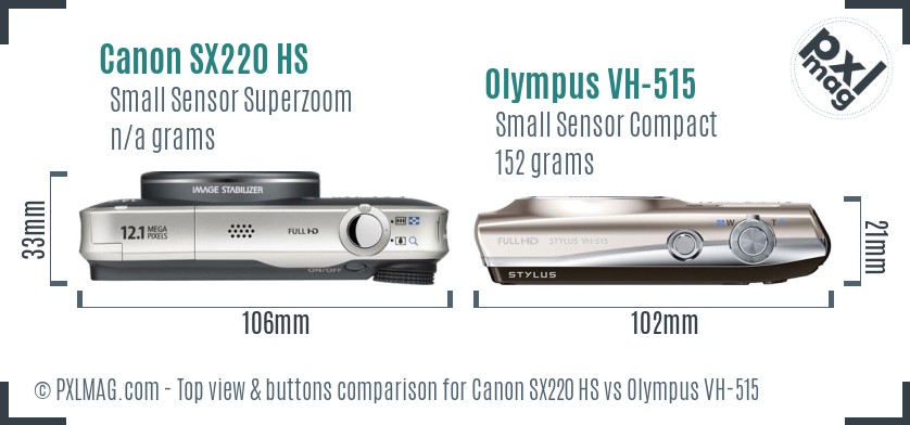 Canon SX220 HS vs Olympus VH-515 top view buttons comparison