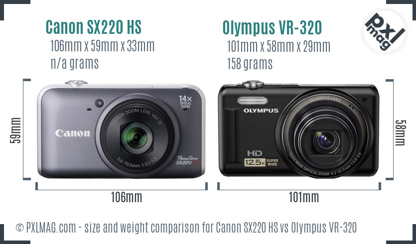 Canon SX220 HS vs Olympus VR-320 size comparison