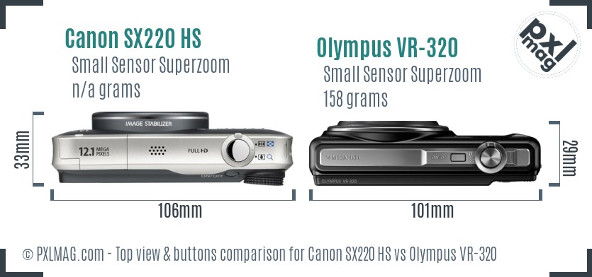 Canon SX220 HS vs Olympus VR-320 top view buttons comparison