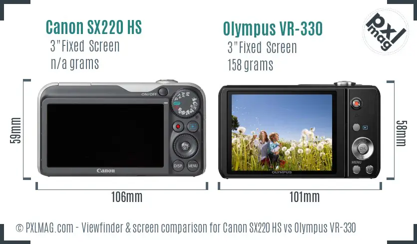 Canon SX220 HS vs Olympus VR-330 Screen and Viewfinder comparison