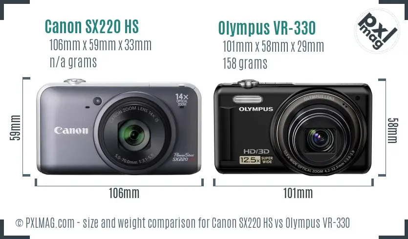 Canon SX220 HS vs Olympus VR-330 size comparison
