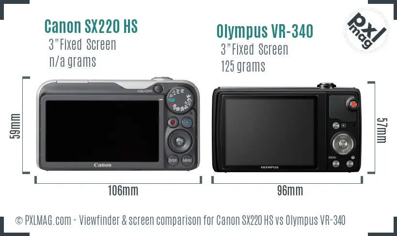 Canon SX220 HS vs Olympus VR-340 Screen and Viewfinder comparison