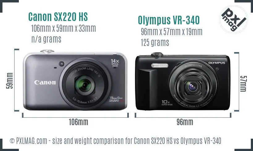 Canon SX220 HS vs Olympus VR-340 size comparison