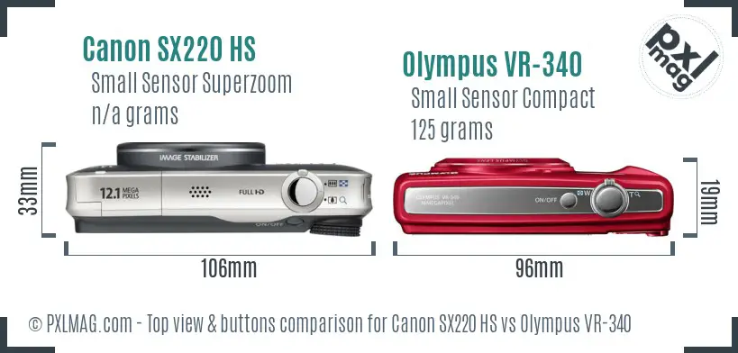 Canon SX220 HS vs Olympus VR-340 top view buttons comparison