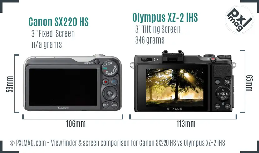 Canon SX220 HS vs Olympus XZ-2 iHS Screen and Viewfinder comparison