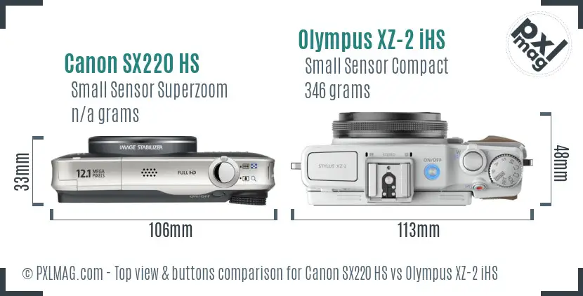 Canon SX220 HS vs Olympus XZ-2 iHS top view buttons comparison