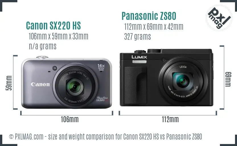 Canon SX220 HS vs Panasonic ZS80 size comparison