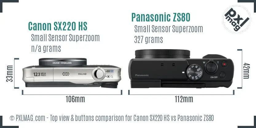 Canon SX220 HS vs Panasonic ZS80 top view buttons comparison